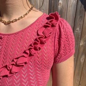 🌿 Vintage Knit Puff Sleeve Pink Cottage Top 🌿